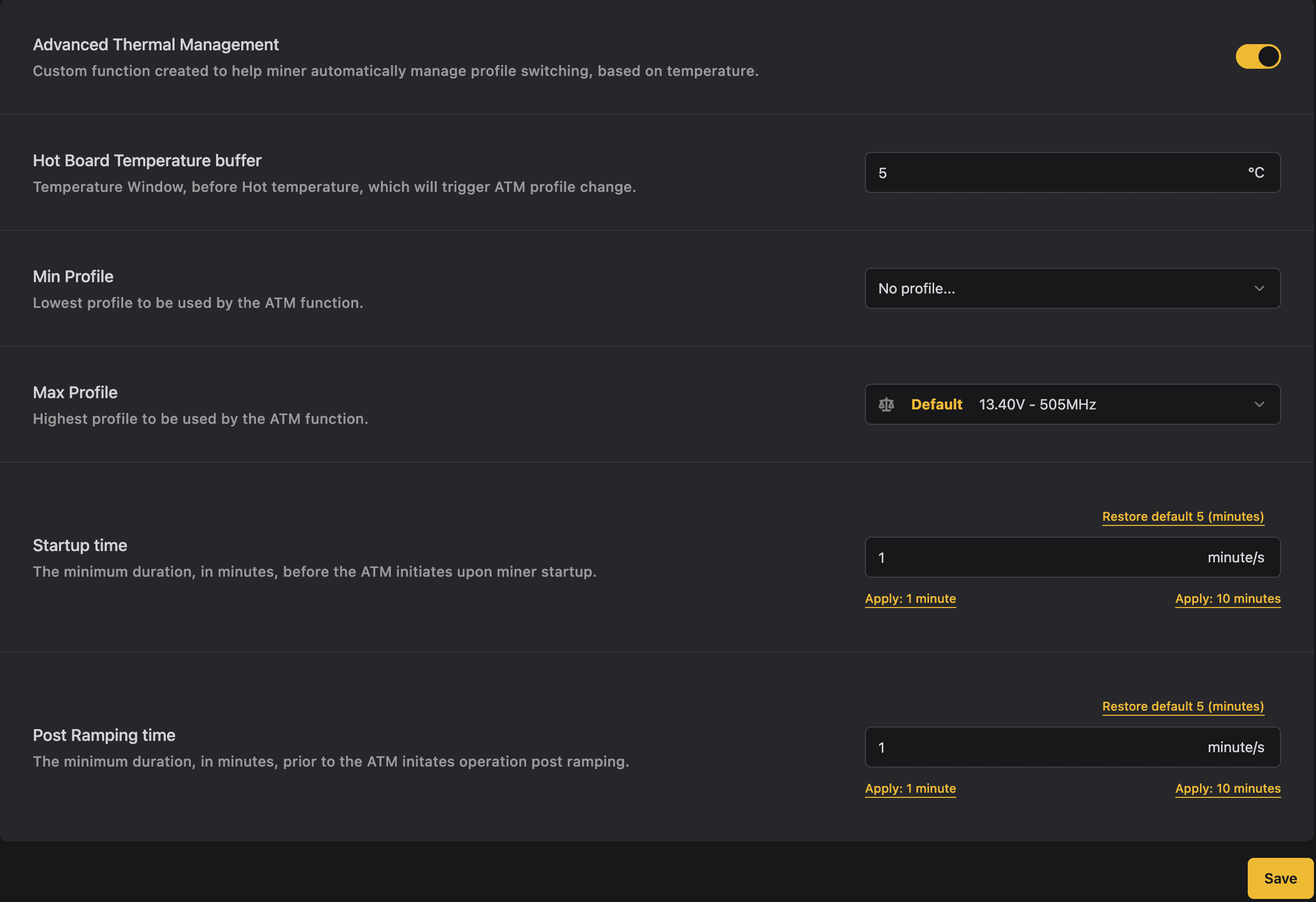 ATM Settings from the UI