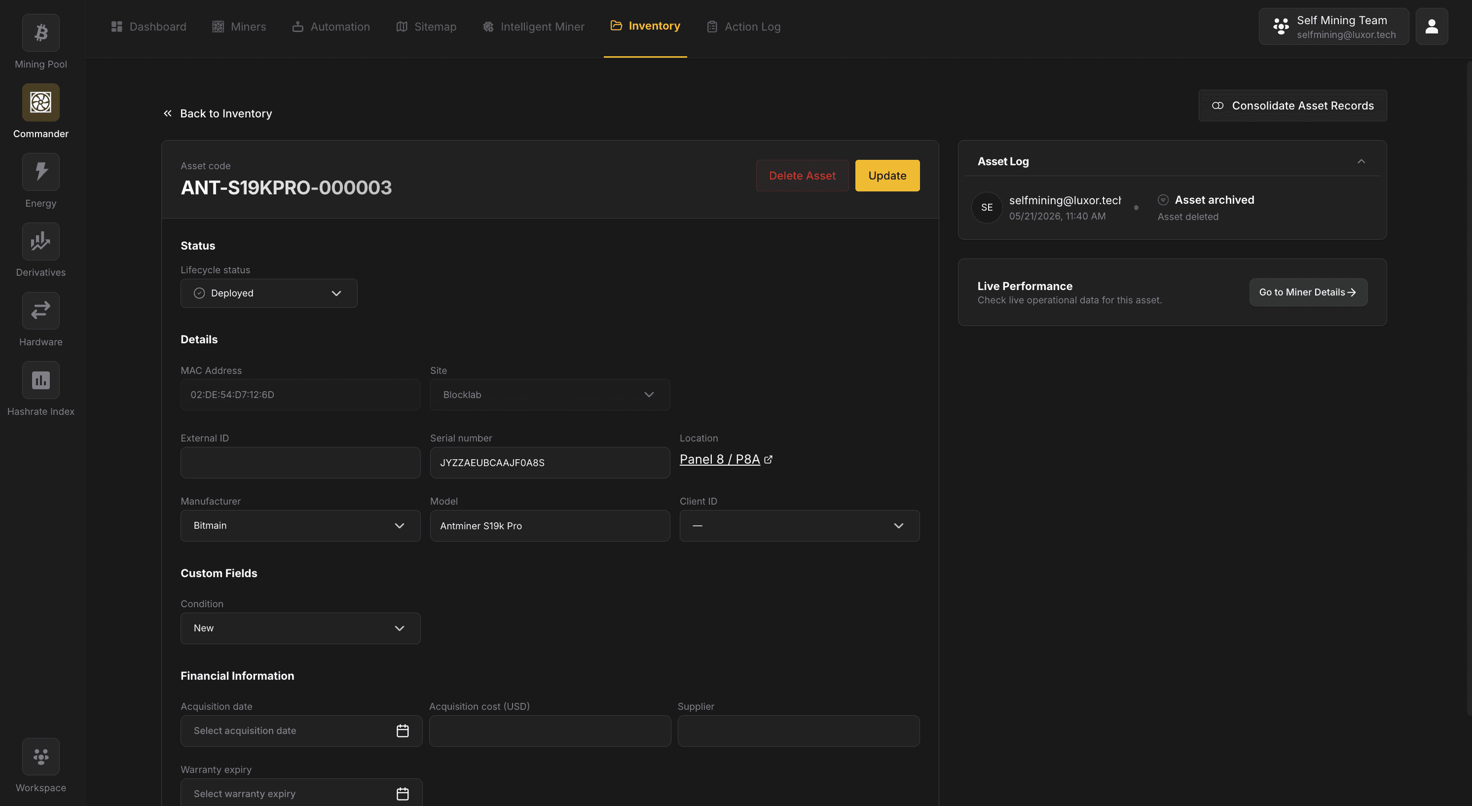 Asset Detail page