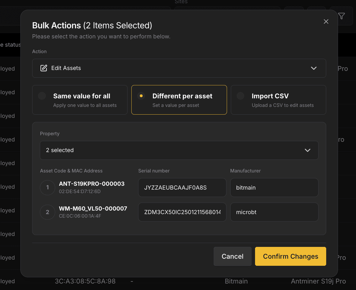 Inventory bulk actions