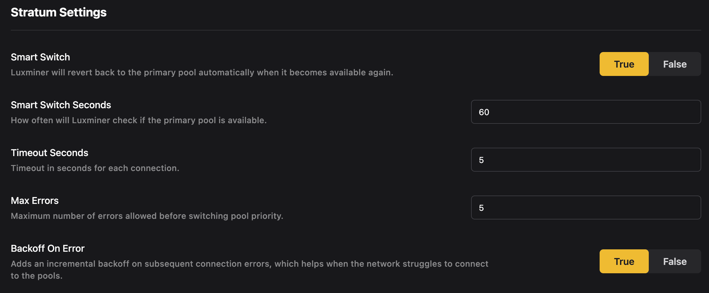 Stratum settings