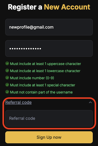 Enter Referral Code at signup