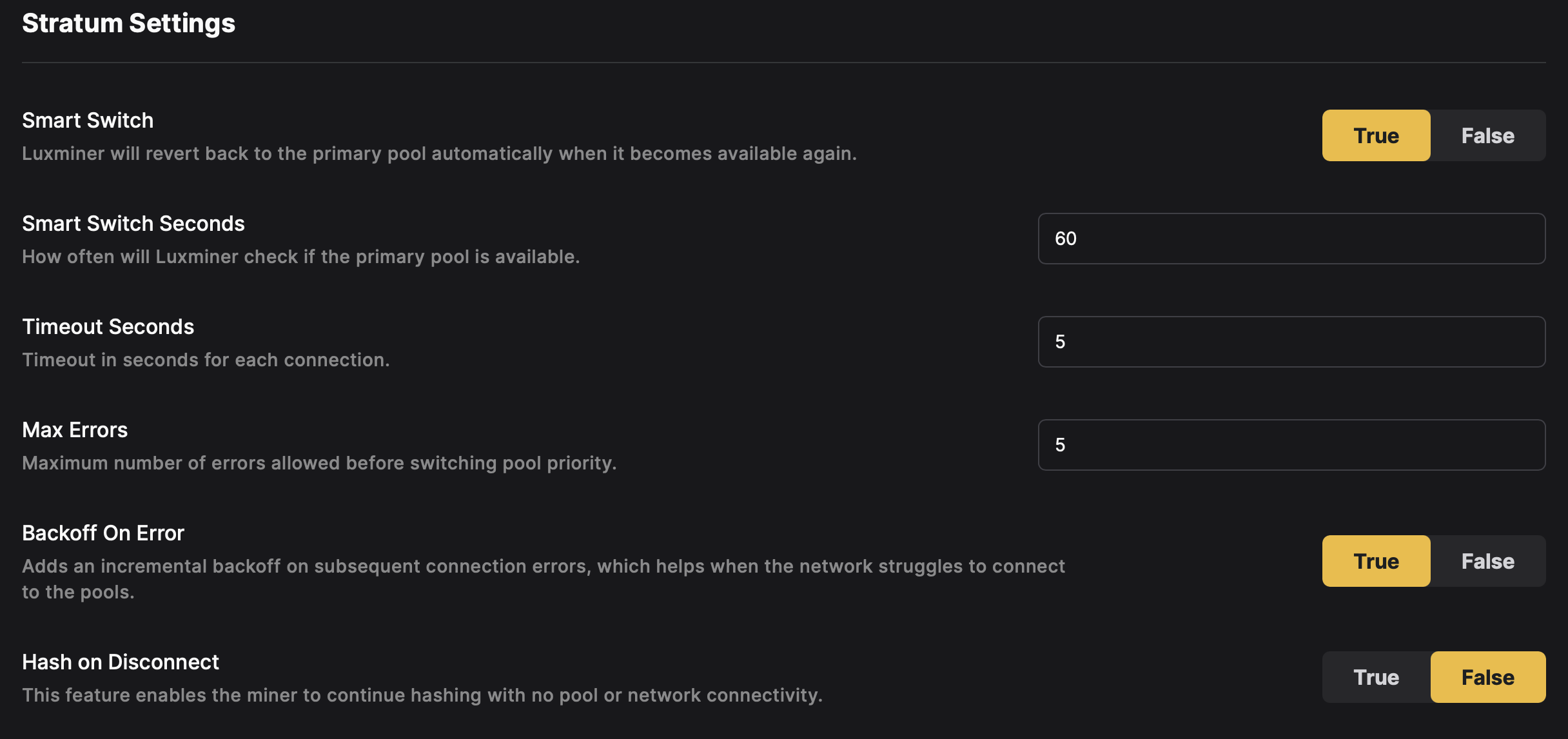 Stratum settings