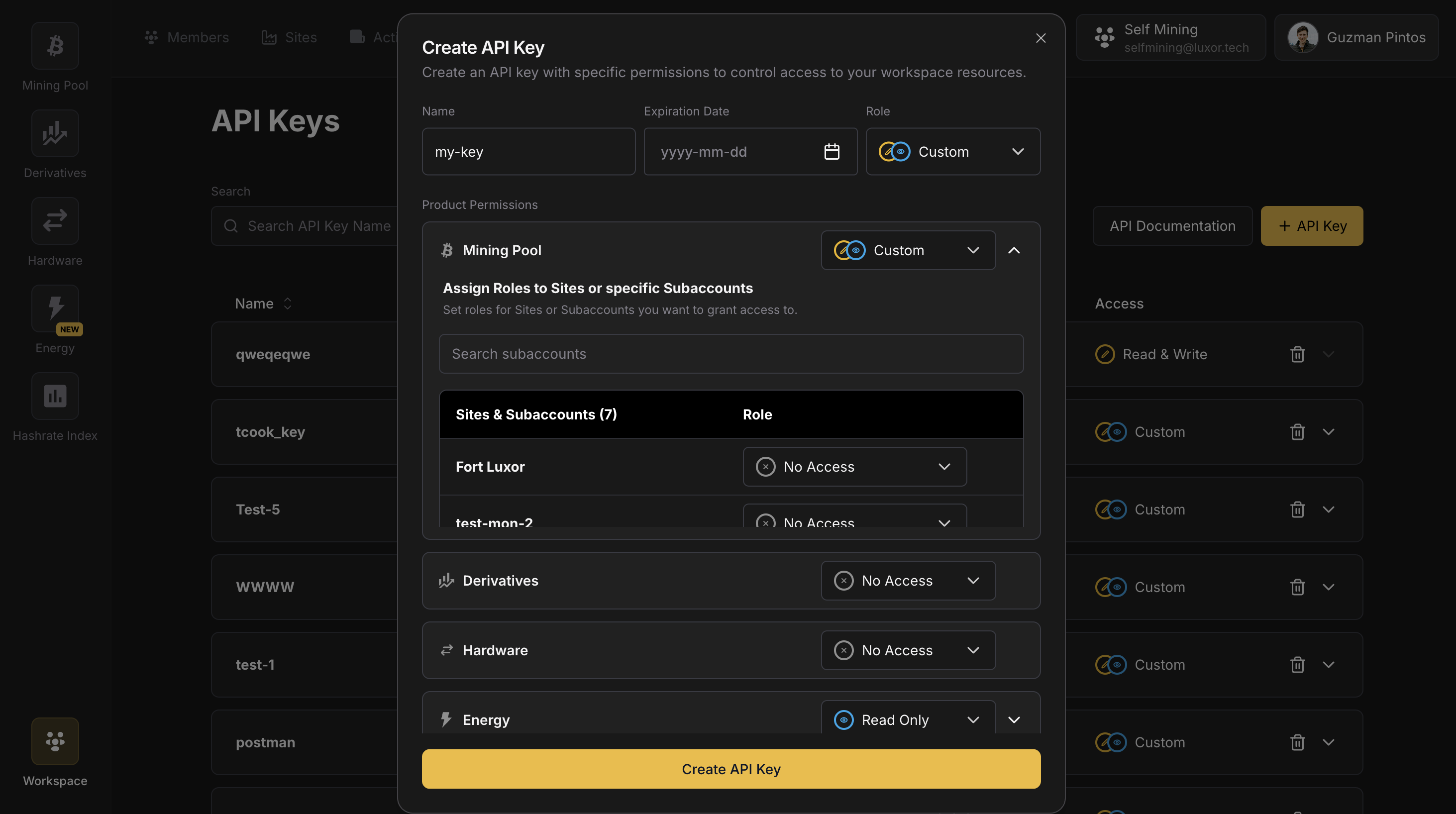 Api keys modal