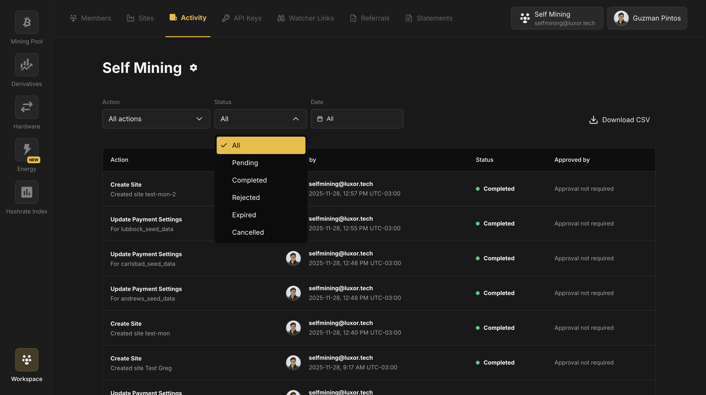 Activity Log Page