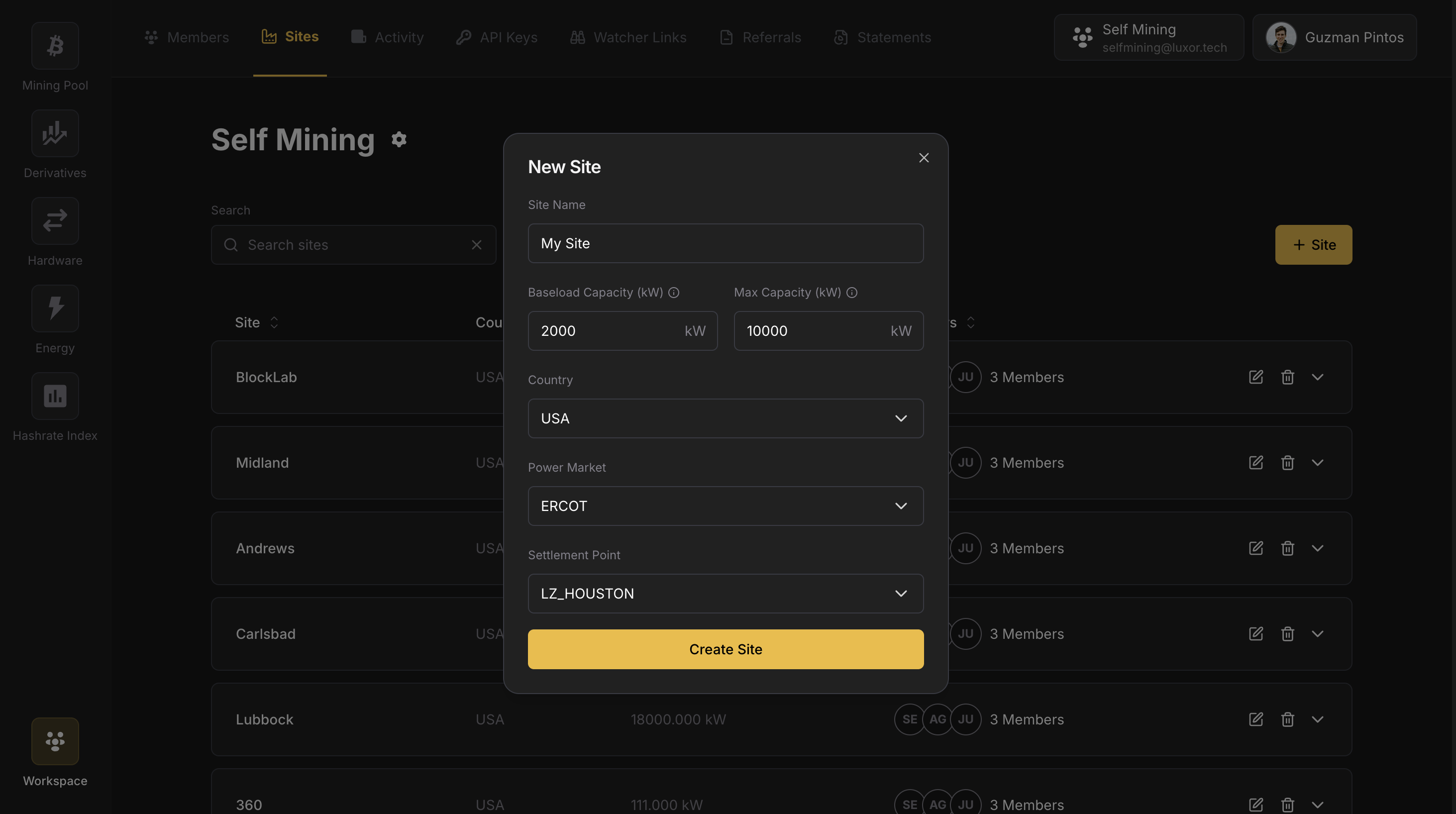 Sites page